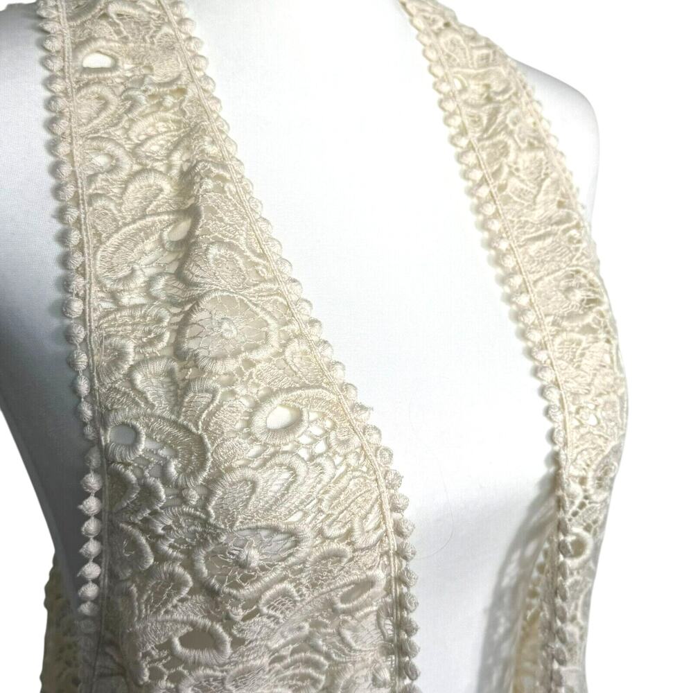 ANTHROPOLOGIE MOYNA NWT Women's Large Ivory Floral Lace Tunic Vest Sheer Crochet